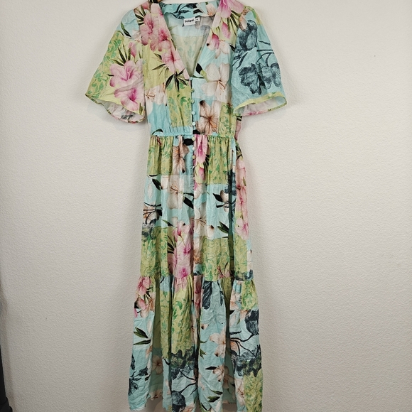 Desigual Nwot Cherry blossom midi Button Up dress Multi Floral Print Size XS - Picture 5 of 16